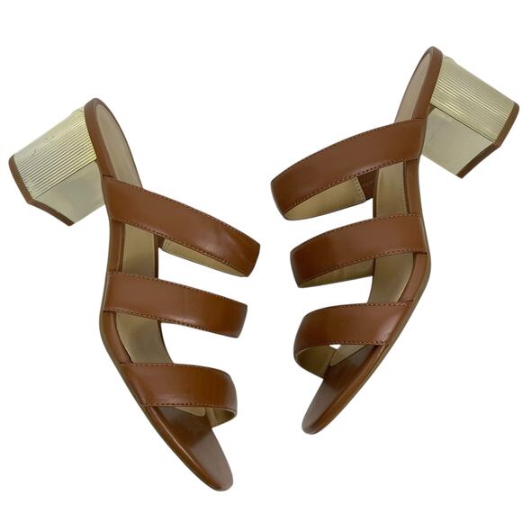 Michael Kors Paloma Flex Mule Sandals Gold Block Heel Brown Size 7M - Picture 4 of 11